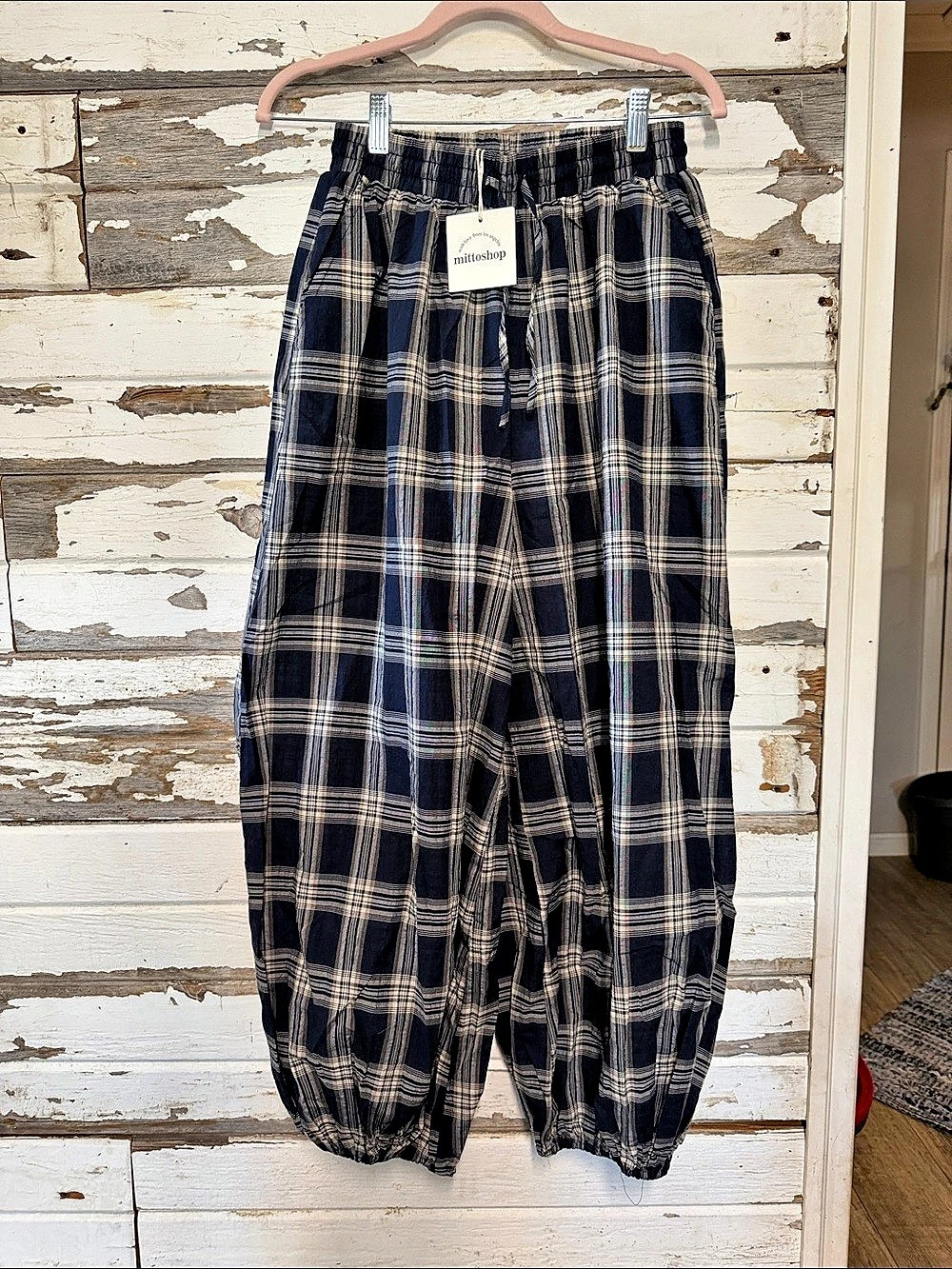 mittoshop Plaid Wide Leg Pants in Blue & White Size small NWT(61